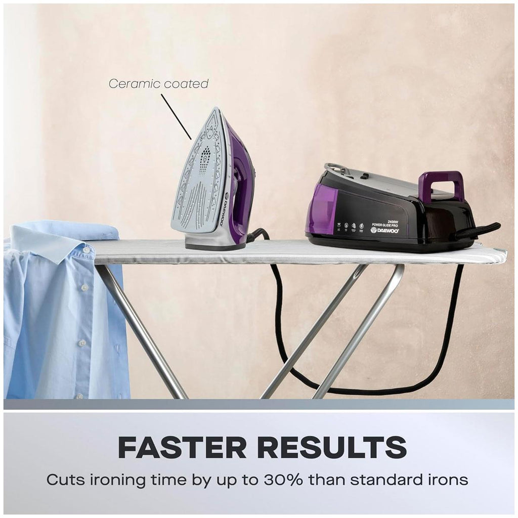 Daewoo Steam Station Iron 2400W With 1.2L Detachable Water Tank Ceramic Soleplate Adjustable Steam Black & Purple
