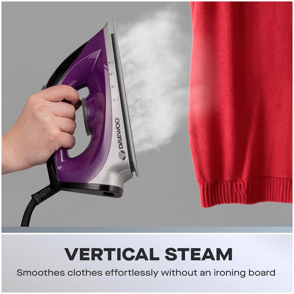 Daewoo Steam Station Iron 2400W With 1.2L Detachable Water Tank Ceramic Soleplate Adjustable Steam Black & Purple