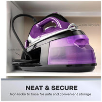 Daewoo Steam Station Iron 2400W With 1.2L Detachable Water Tank Ceramic Soleplate Adjustable Steam Black & Purple