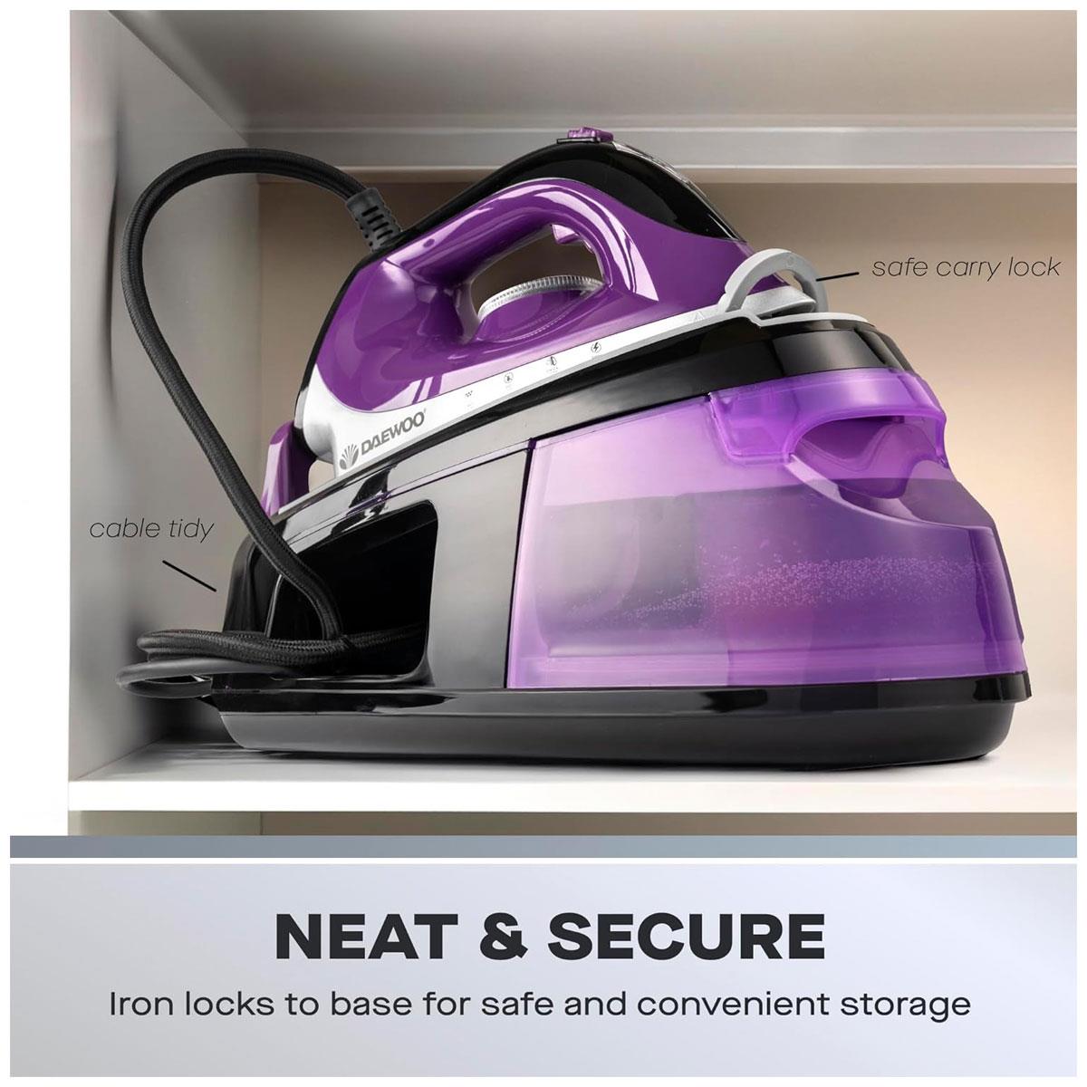 Daewoo Steam Station Iron 2400W With 1.2L Detachable Water Tank Ceramic Soleplate Adjustable Steam Black & Purple