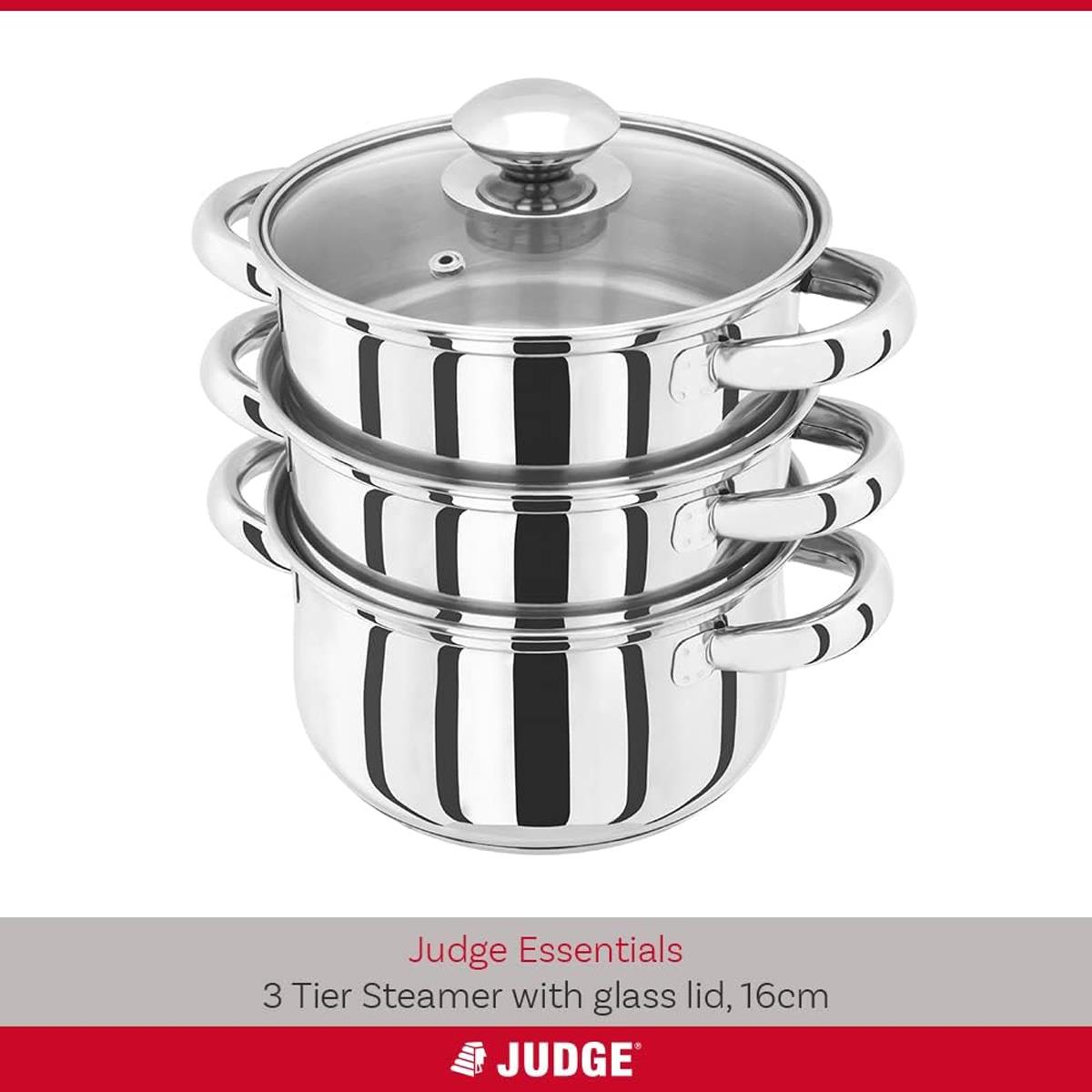 Judge Essential 16cm 3 Tier Stainless Steel Steamer Pot with Glass Lid Induction Hob Food Steamer Set Secondary image