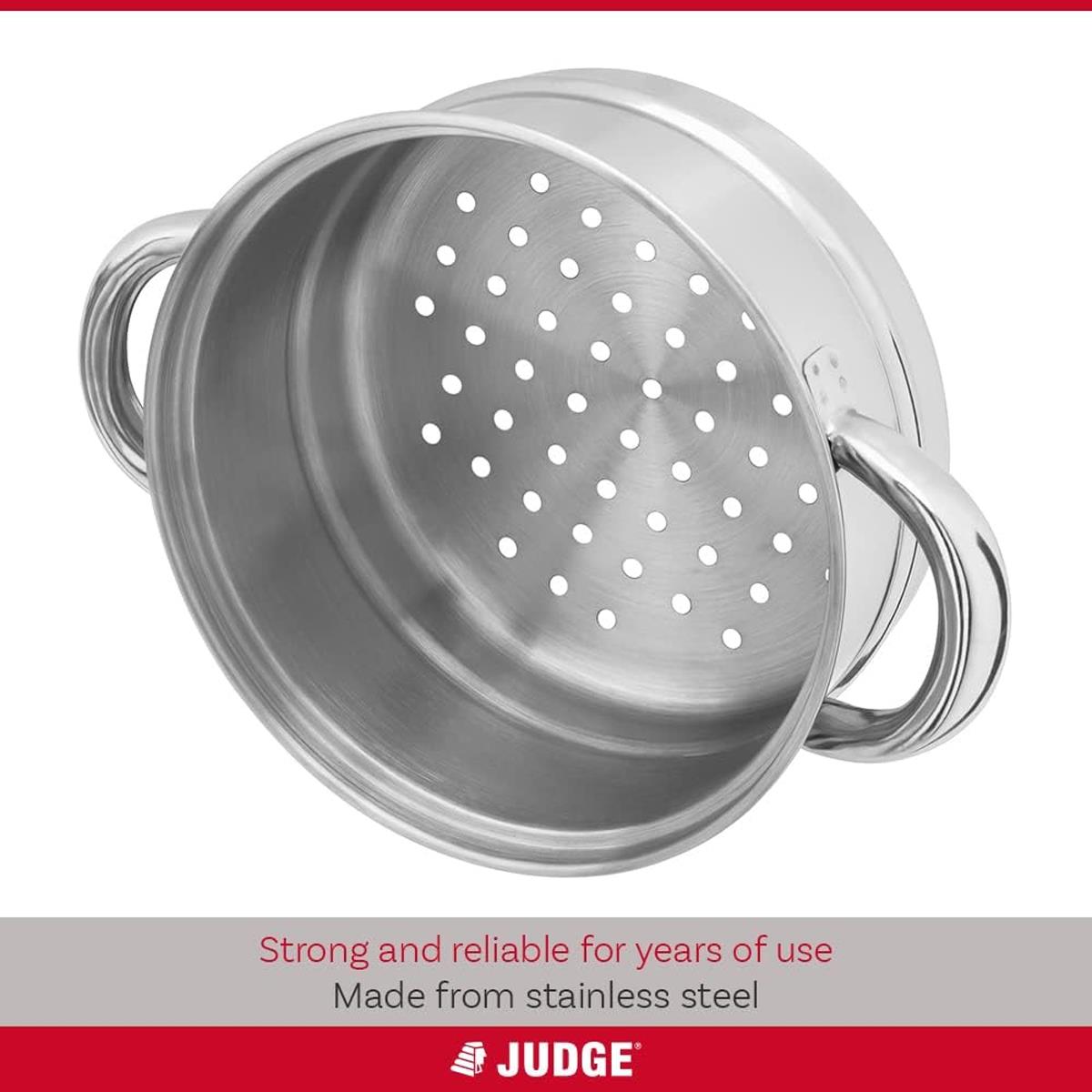 Judge Essential 16cm 3 Tier Stainless Steel Steamer Pot with Glass Lid Induction Hob Food Steamer Set