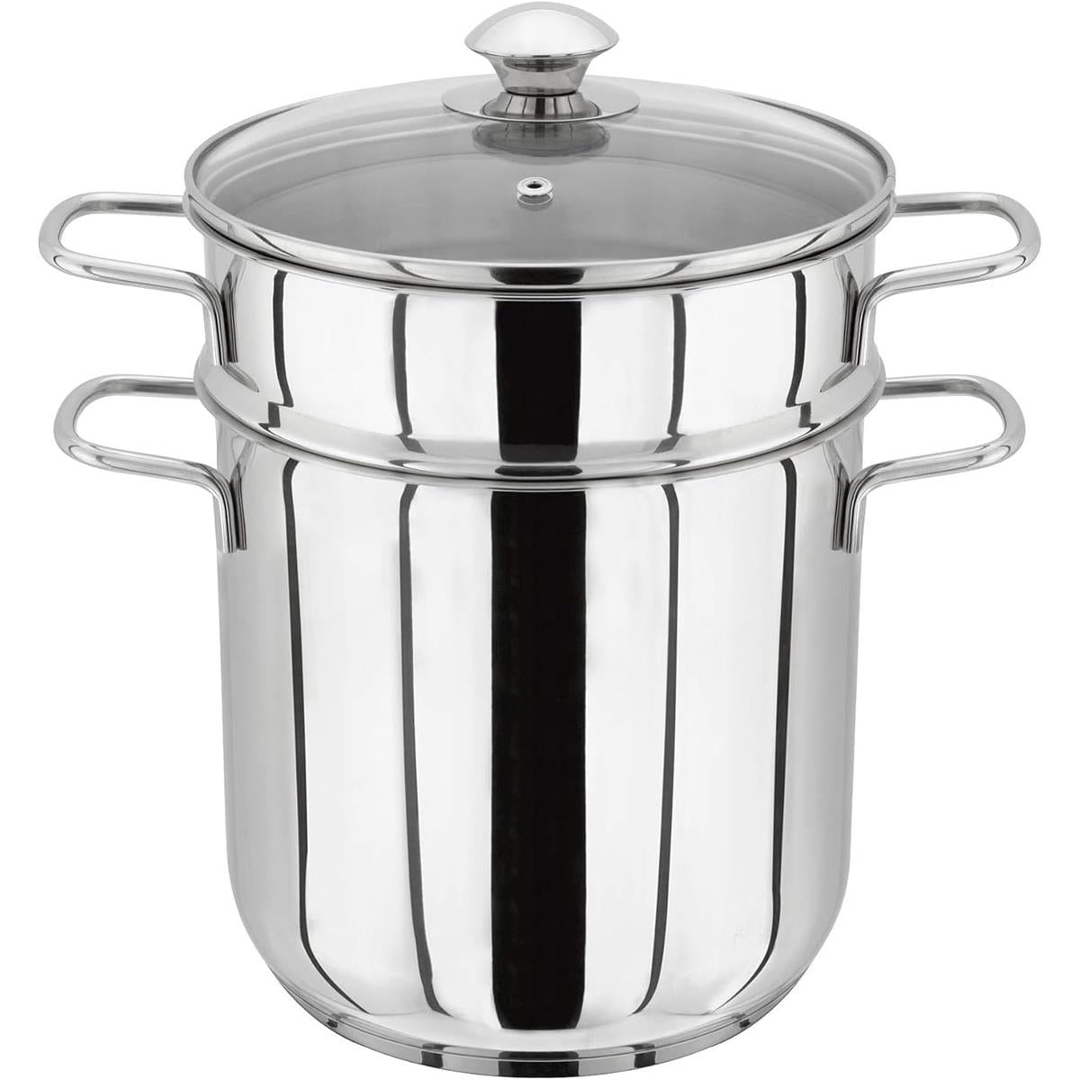 Judge Stainless Steel Pasta Pot 5.2 Litre with Drainer Insert Vented Glass Lid Induction Hob Stockpot Cooker