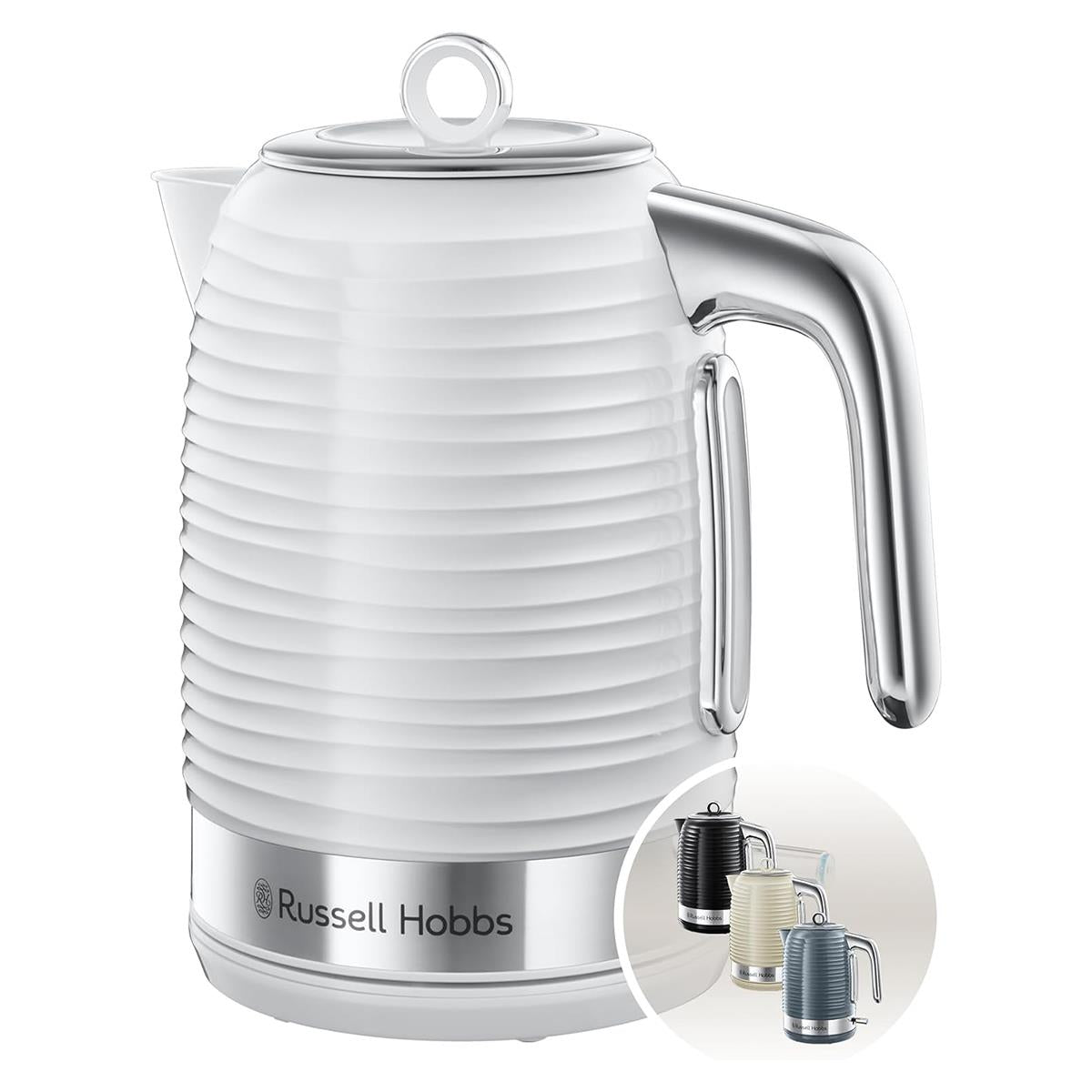 Russell Hobbs Inspire Electric Kettle 1.7 Litre 3000W White Textured Plastic With Removable Anti-Scale Filter Main image