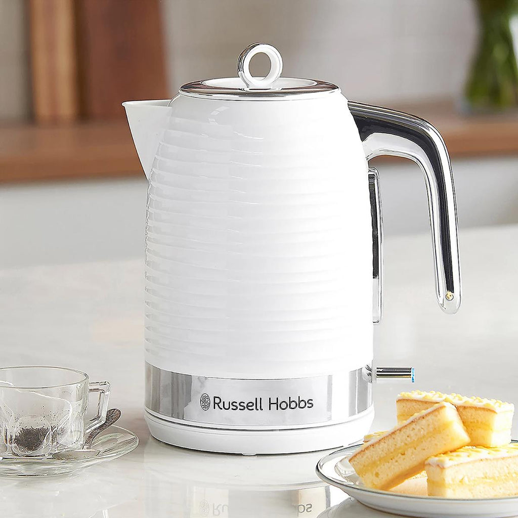 Russell Hobbs Inspire Electric Kettle 1.7 Litre 3000W White Textured Plastic With Removable Anti-Scale Filter