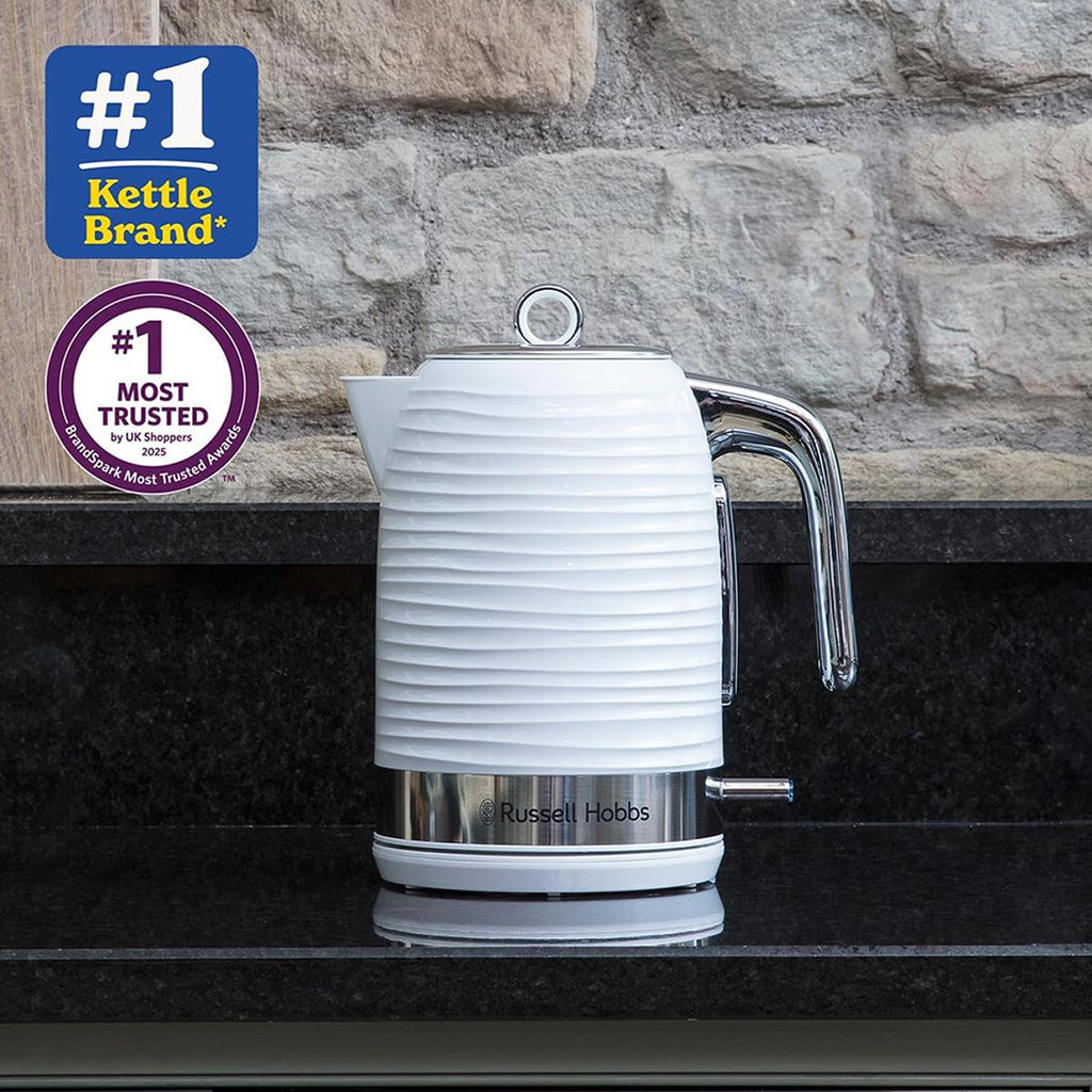 Russell Hobbs Inspire Electric Kettle 1.7 Litre 3000W White Textured Plastic With Removable Anti-Scale Filter