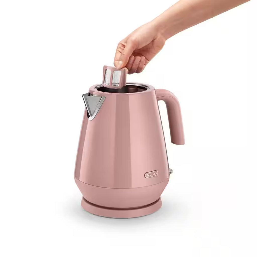 Delonghi Eclettica Electric Jug Kettle 1.7 Litre 3000W Stainless Steel Rapid Boil With Anti-Scale Filter 360° Base Pink