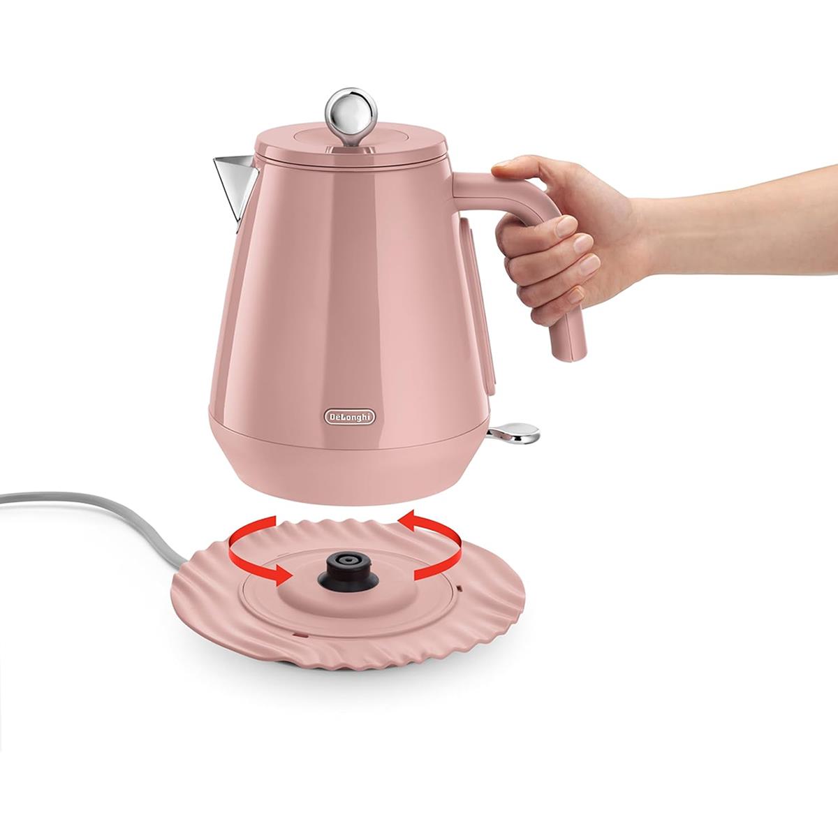 Delonghi Eclettica Electric Jug Kettle 1.7 Litre 3000W Stainless Steel Rapid Boil With Anti-Scale Filter 360° Base Pink