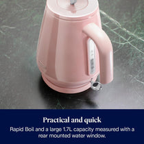 Delonghi Eclettica Electric Jug Kettle 1.7 Litre 3000W Stainless Steel Rapid Boil With Anti-Scale Filter 360° Base Pink