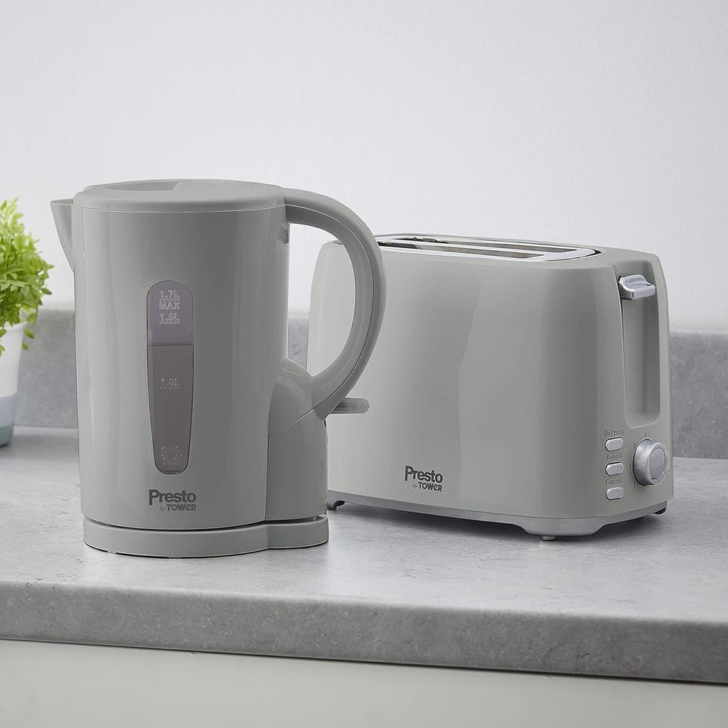 Tower Presto Electric Jug Kettle 1.7 Litre 2200W Plastic Rapid Boil With Removable Limescale Filter Grey