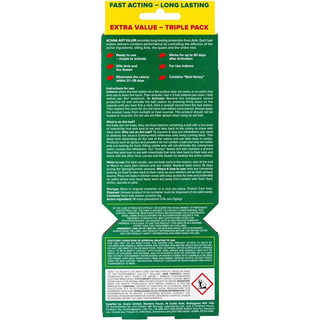 Acana Ant Killer Bait Stations Pack Of 3 With Real Honey Indoor Ant Trap For Colony And Queen Control