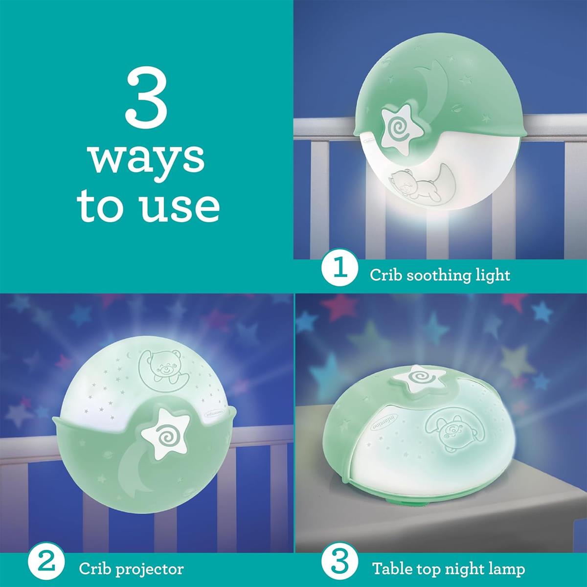 Infantino Soothing Light And Projector Clip-On Crib Night Light with Star Projector LED Musical Sleep Soother Sage Secondary image