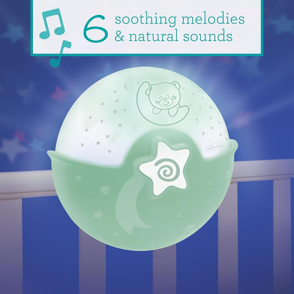 Infantino Soothing Light And Projector Clip-On Crib Night Light with Star Projector LED Musical Sleep Soother Sage