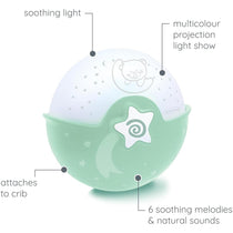 Infantino Soothing Light And Projector Clip-On Crib Night Light with Star Projector LED Musical Sleep Soother Sage