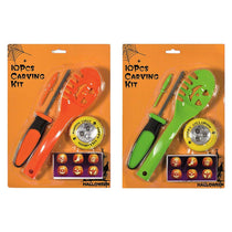 Premier Decorations Halloween Pumpkin Carving Set With Light & 2 Assorted Tools – 10 Pieces