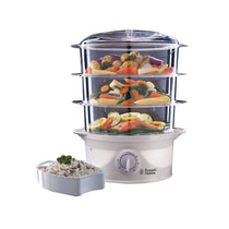 Russell Hobbs 3 Tier Food Steamer 3 Steaming Baskets 60 Minute Timer 800 W 9 Litres - White