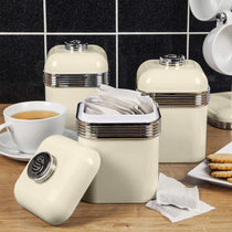 Swan Retro Kitchen Storage Iron Canisters, Set of 3, 1 Liter - Cream