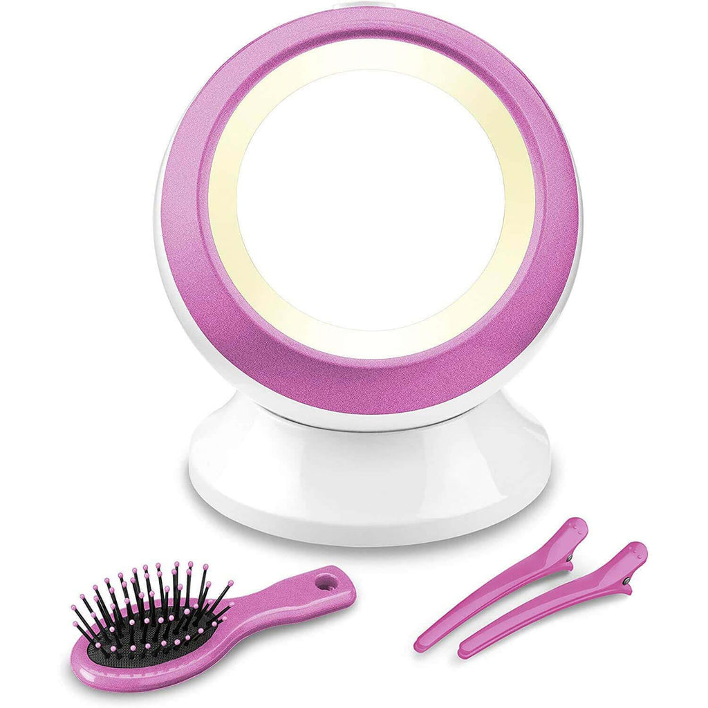 Babyliss Illuminated Globe Mirror Makeup Vanity Mirror with Storage White Pink 15cm
