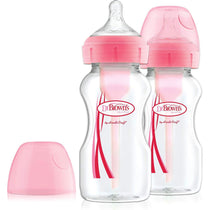 Dr Brown Options + Twin Pack Anti-Colic Wide Neck Baby Bottles 270ml - Pink