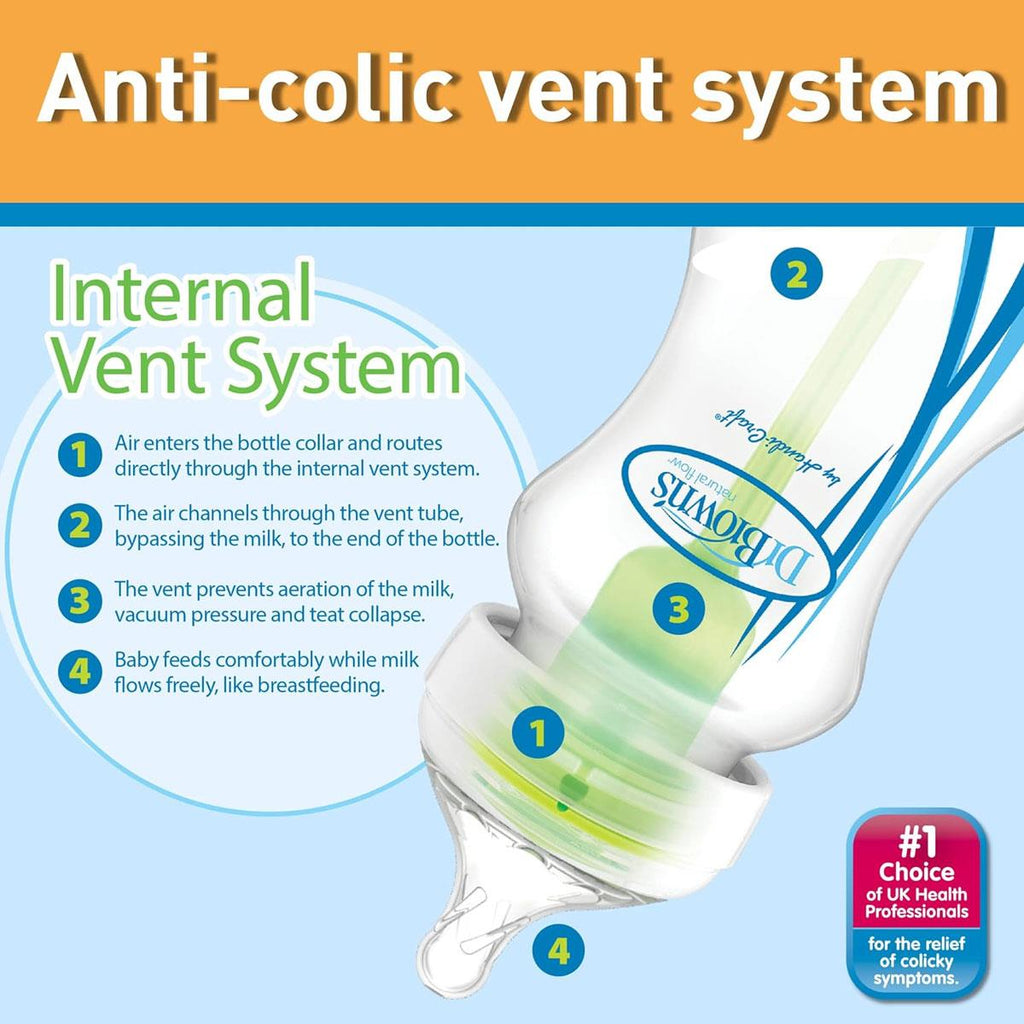 Dr. Brown Options + Anti-Colic Baby Bottles 270ml  with Level 1 Teats - Four Pack