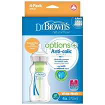 Dr. Brown Options + Anti-Colic Baby Bottles 270ml  with Level 1 Teats - Four Pack