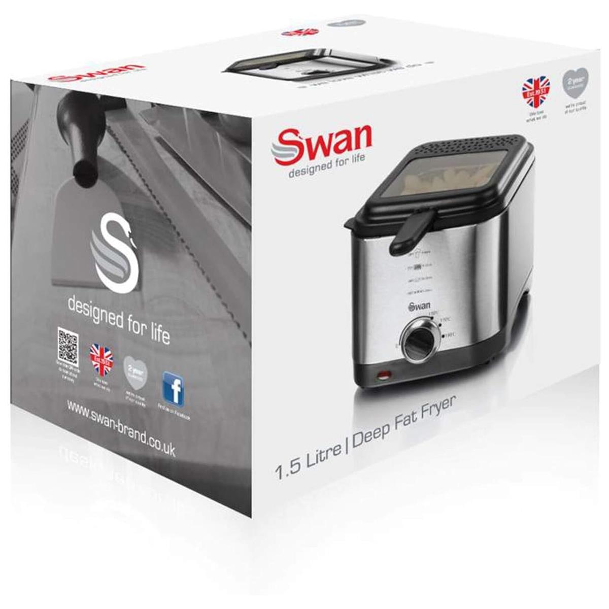 Swan Deep Fat Fryer Stainless Steel 900 W 1.5 Litres - Silver