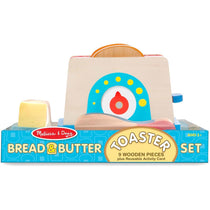 Melissa & Doug Bread And Butter Toaster Set - 9 Pcs Wooden Play Food And Kitchen Accessories - Multicolour