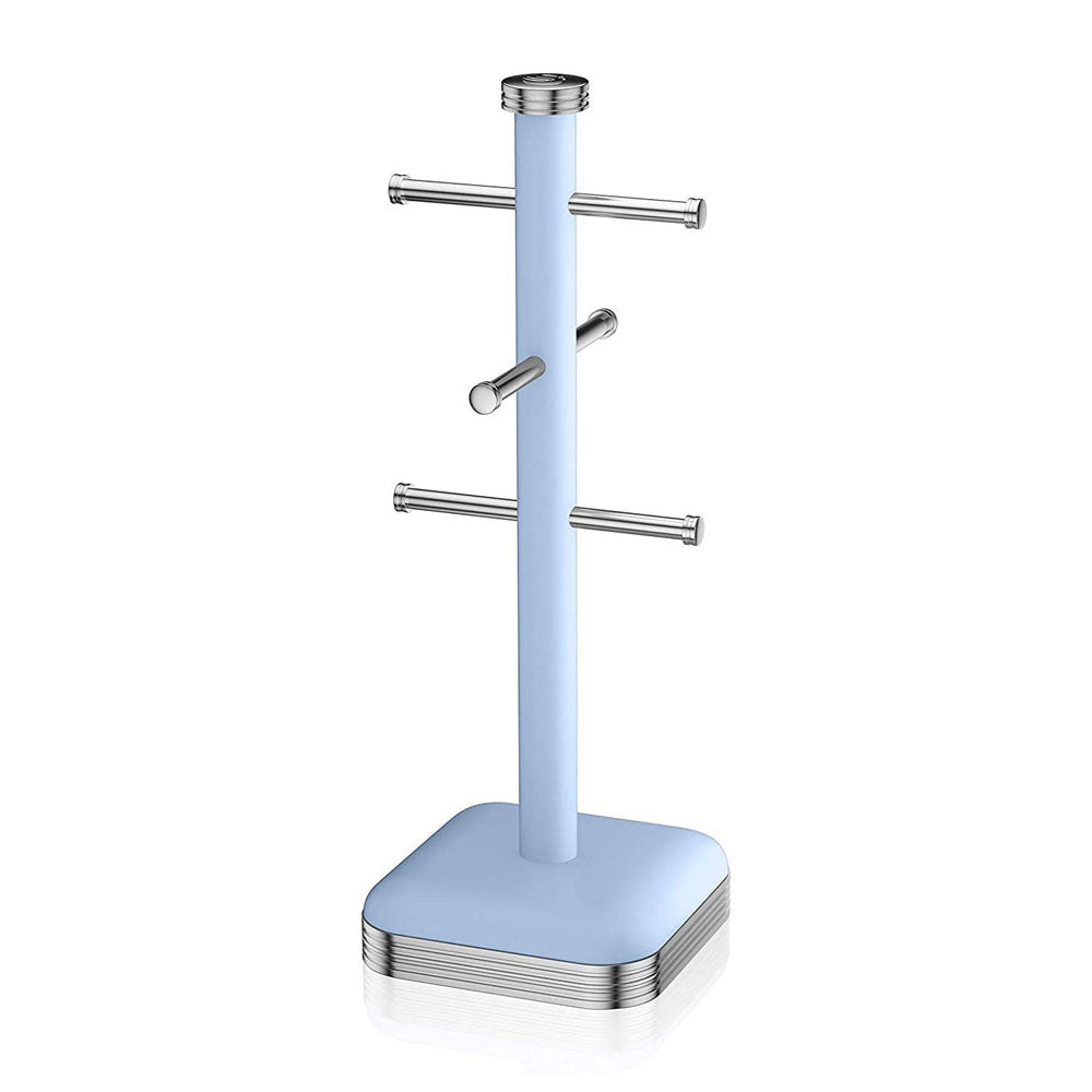 Swan Retro 6 Cup Mug Tree Weighted Base Polished Metal - Blue