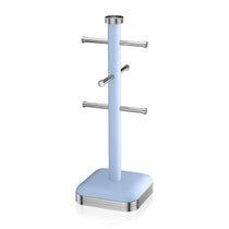 Swan Retro 6 Cup Mug Tree Weighted Base Polished Metal - Blue
