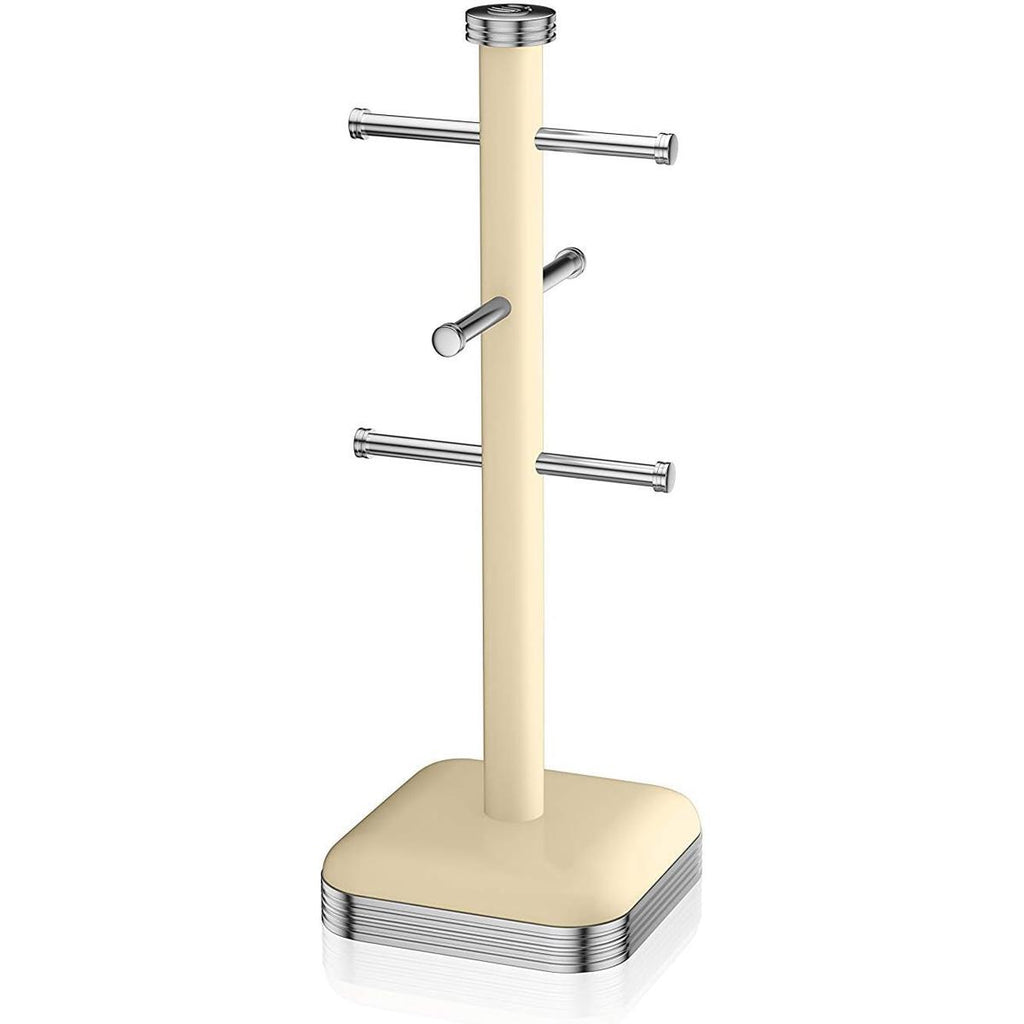 Swan Retro 6 Cup Mug Tree Weighted Base Polished Metal - Cream