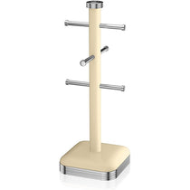 Swan Retro 6 Cup Mug Tree Weighted Base Polished Metal - Cream