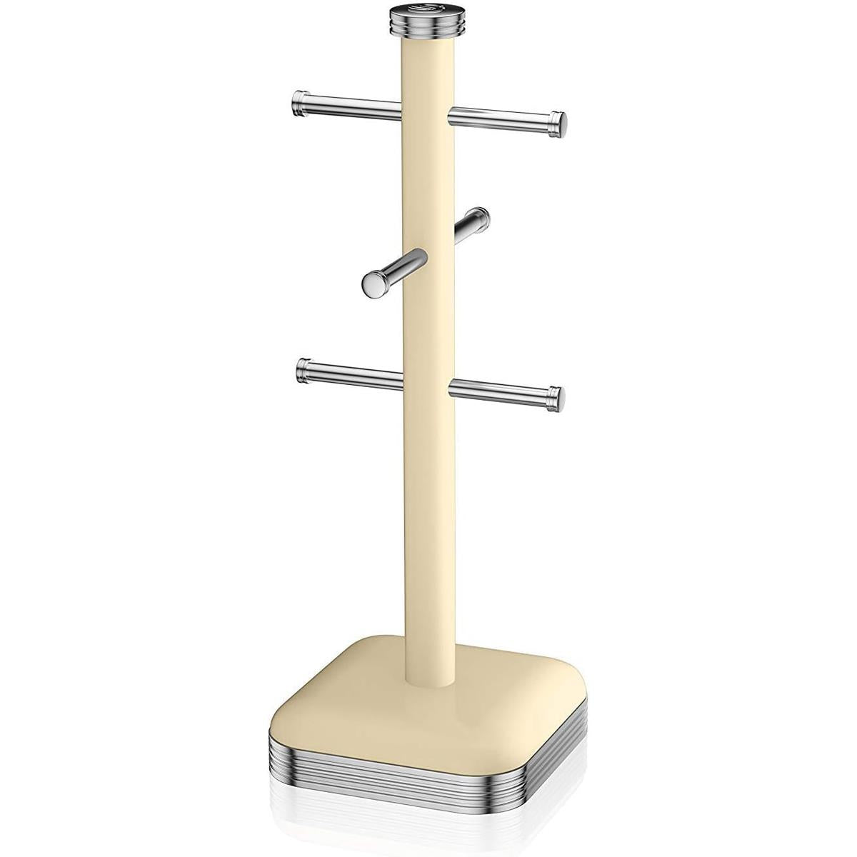 Swan Retro 6 Cup Mug Tree Weighted Base Polished Metal - Cream