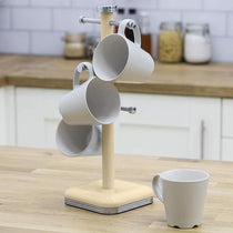 Swan Retro 6 Cup Mug Tree Weighted Base Polished Metal - Cream