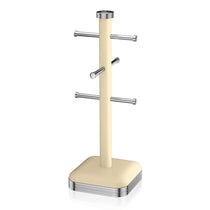 Swan Retro 6 Cup Mug Tree Weighted Base Polished Metal - Cream