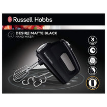 Russell Hobbs Desire Hand Mixer Electric Hand Whisk And Dough Mixer Attachments 350 W - Matte Black