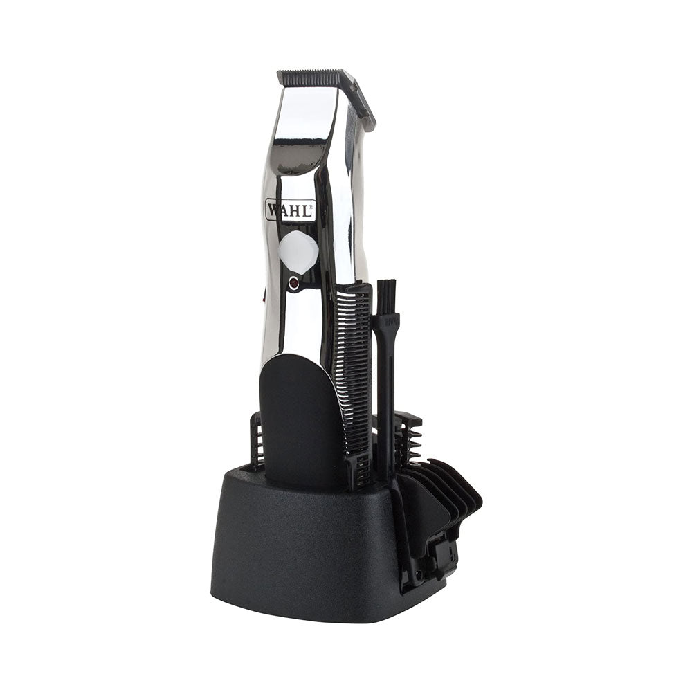 Wahl Groomsman Rechargeable Beard Trimmer with 6 Piece Haircutting Accessory Kit - Black And Silver