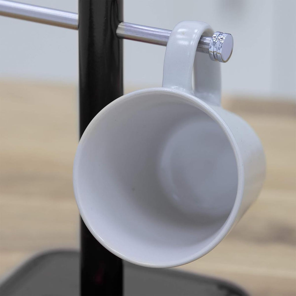 Swan Retro 6 Cup Mug Tree Weighted Base Polished Metal - Black