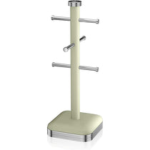 Swan Retro 6 Cup Mug Tree Weighted Base Polished Metal - Green