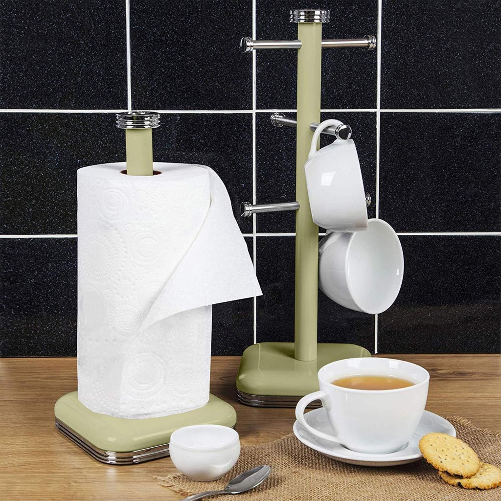 Swan Retro 6 Cup Mug Tree Weighted Base Polished Metal - Green
