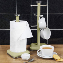 Swan Retro 6 Cup Mug Tree Weighted Base Polished Metal - Green