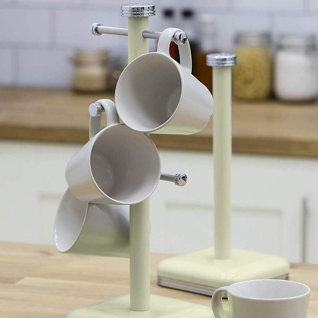 Swan Retro 6 Cup Mug Tree Weighted Base Polished Metal - Green