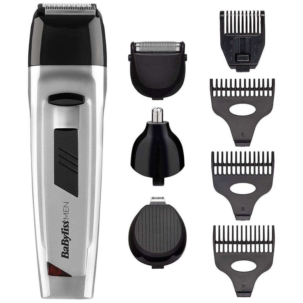 Babyliss 8 In 1 Mens Cordless Nose Body Hair Clipper Beard Trimmer Grooming Kit - Silver