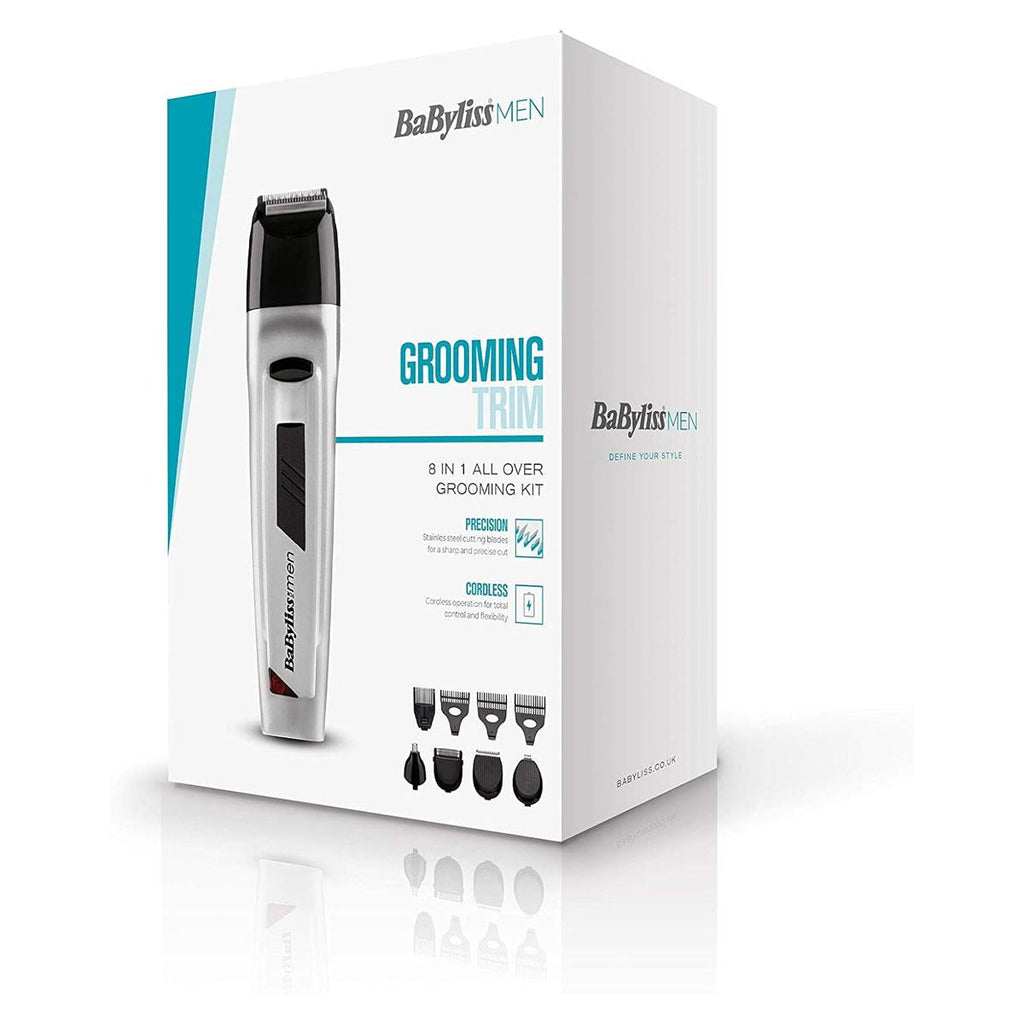 Babyliss 8 In 1 Mens Cordless Nose Body Hair Clipper Beard Trimmer Grooming Kit - Silver