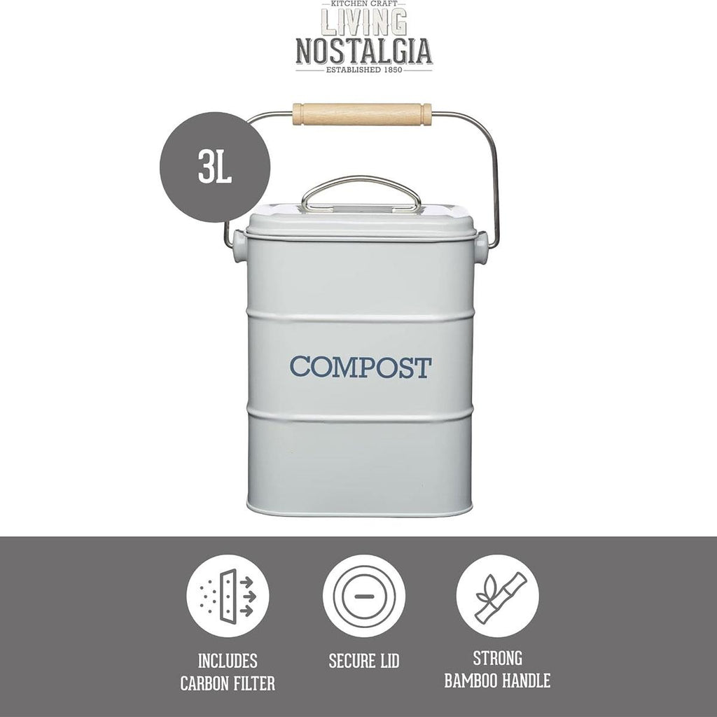 KitchenCraft Living Nostalgia Metal Kitchen Compost Bin French In Grey