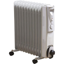 Daewoo 11 Fin Oil Filled Radiator Heater With Thermostat And Wheels 2500 W - White