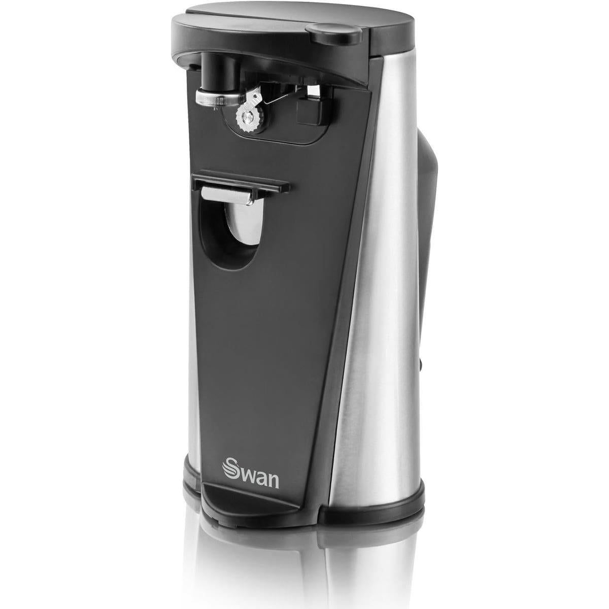 Swan 3 In 1 Electric Can Opener With Knife Sharpener And Bottle Opener 60 W - Black/Silver