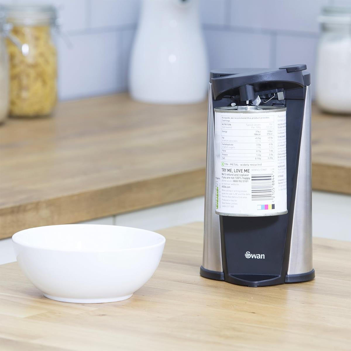 Swan 3 In 1 Electric Can Opener With Knife Sharpener And Bottle Opener 60 W - Black/Silver