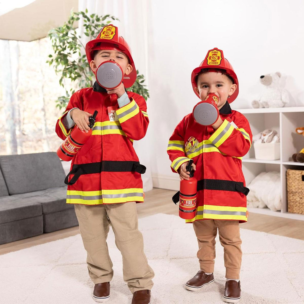 Melissa & Doug Fire Chief Fireman Costume Role Play Fancy Dress Set - 6 Pieces Bright Red That Help Children Play The Part - Multicolor