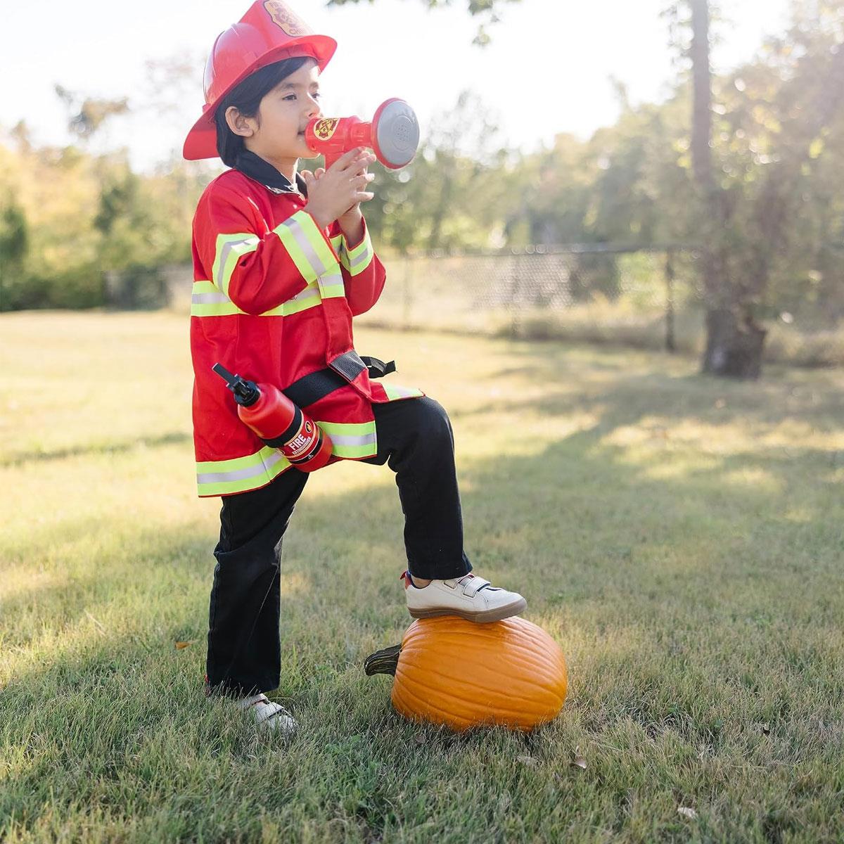 Melissa & Doug Fire Chief Fireman Costume Role Play Fancy Dress Set - 6 Pieces Bright Red That Help Children Play The Part - Multicolor