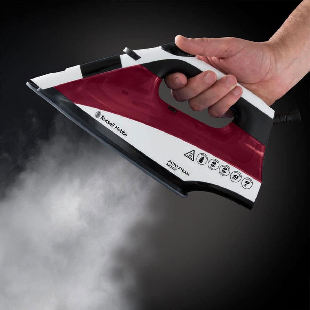 Russell Hobbs Auto Steam Pro Non-Stick Iron 2400W In White & Red